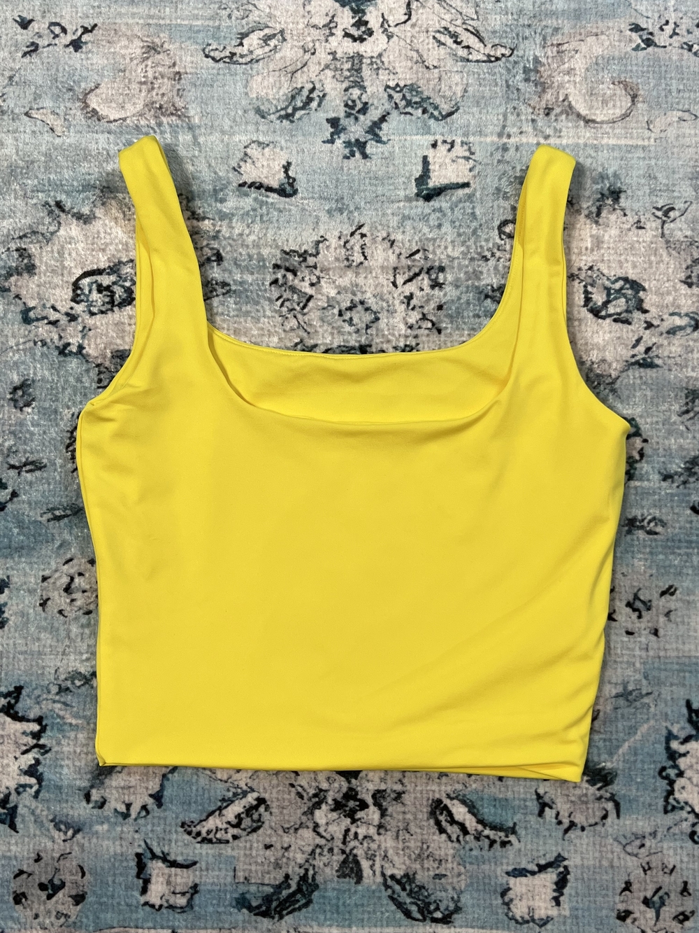 Yellow‎ Square Neck Crop Top Tank XS Solid Neon Stretch Sleeveless